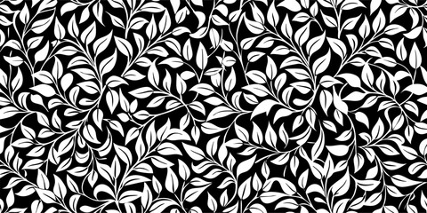 Black and White Seamless Leaf Pattern Background