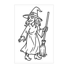 Halloween Witch Outline Drawing Black And White
