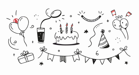 Hand-drawn Birthday Party Doodle Illustration