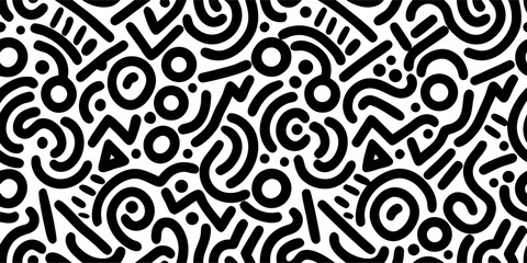 Abstract Black and White Doodle Pattern Seamless Texture