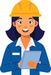 Female construction worker, An female engineer, female engineer in safety helmet holding tablet and smiling 