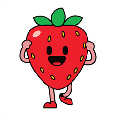 Fototapeta premium Cheerful strawberry character cartoon vector illustration, ideal for children books and healthy snack branding.