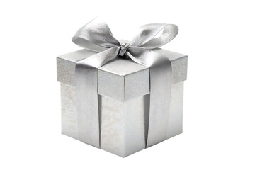 Obraz premium Elegant gray gift box with a satin ribbon bow.