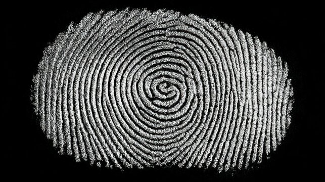 Fingerprint detail whorls, ridges against black ground