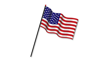 "Realistic waving American flag on a tall flagpole, set against a bright blue sky, with red and white stripes and 50 white stars on a blue field. Symbol of the United States of America, 