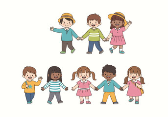 Cute Handdrawn Diversity Children Holding Hands Friendship Together Illustration