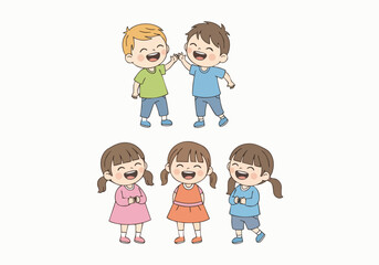 Cute Cartoon Style Group of Smiling Children Playing Together Illustration