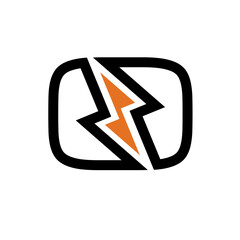 A bold black outline of a rounded rectangle containing an orange lightning bolt, emphasizing power and modern tech