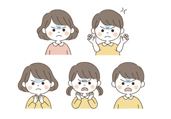 Cute Handdrawn Angry People Expression Cartoon Illustration Set