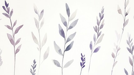 Watercolor Purple Lavender Leaves Pattern with Elegant and Minimalistic Style Design