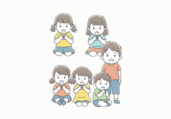 Handdrawn Cute Fearful Children Group Illustration Style Character