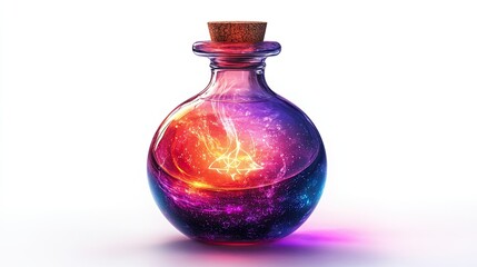 Potion Bottle PNG with Glowing Liquid and Glass Reflection on White Background for Fantasy, Alchemy, and Magic-Themed Digital Art