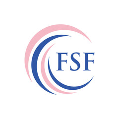 A logo with three arcing shapes in pink and blue forming a dynamic circle, encompassing the serif initials "FSF."
