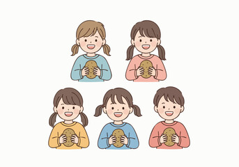 Cute Flat Illustration Group of Children Holding Potato Clipart Character