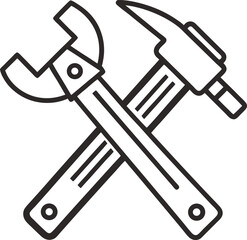 line drawing of a hammer and a wrench icon