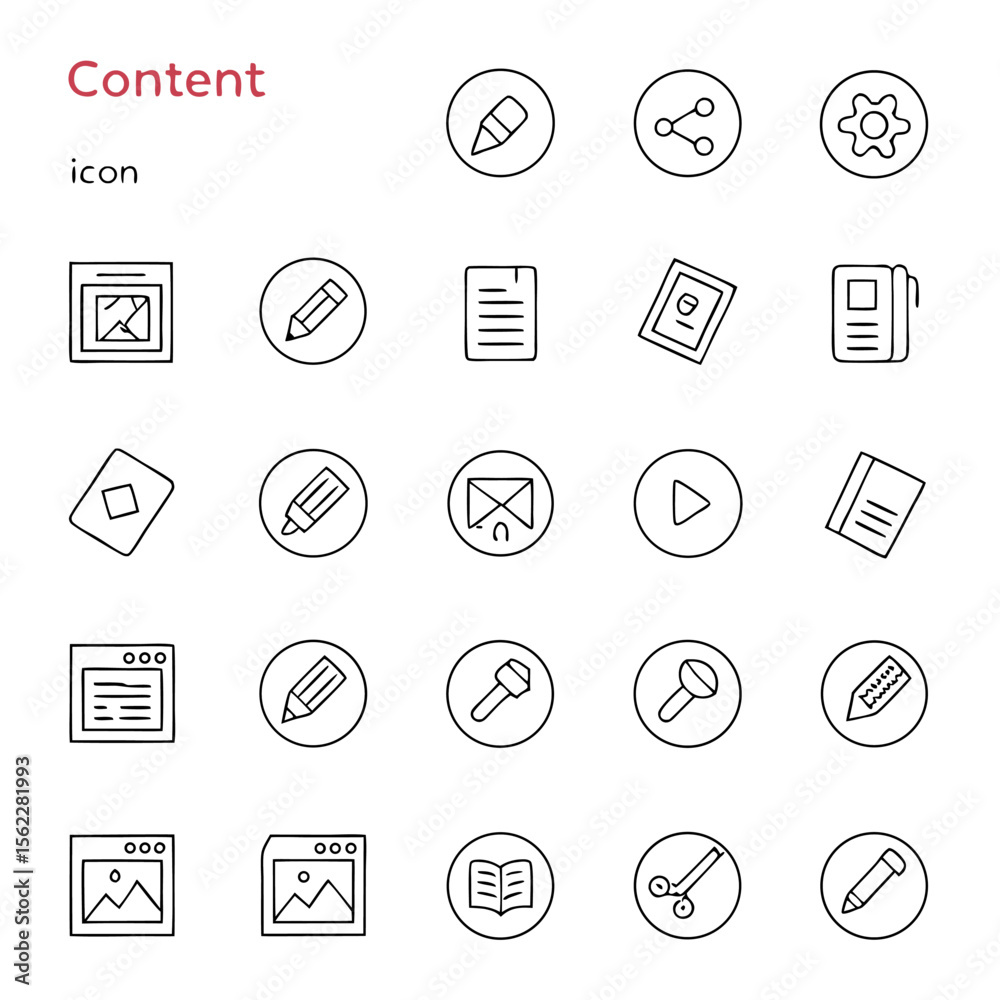 Fototapete a collection of outline style icons representing various content related symbols in a grid format la