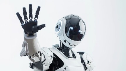 Techno-Tales: Futuristic White Background Robot Imagery – Sleek Metallic Exoskeletons, Neon Circuit Details, Expressive Digital Optics, and Dynamic Mechanical Poses in High-Contrast Shots for Sci-Fi I