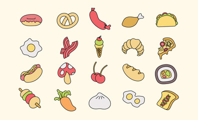 Cartoonish Food Icon Illustrations