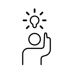 Person with lightbulb idea iconography illustration. Simple outline person activity icon.
