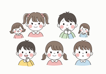 Cute Cartoon Style Illustration of Children Group Character Design