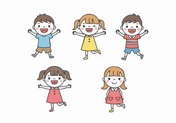 Cute Handdrawn Happy Kids Playing Together Illustration in Childhood