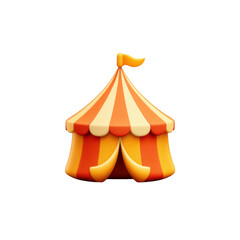 Colorful circus tent with vibrant stripes and decorative flag for festive events and celebrations Transparent background or PNG