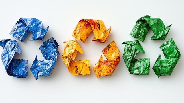 Recycling symbols on a white background, perfect for sustainability, eco-friendly practices, and environmental content.