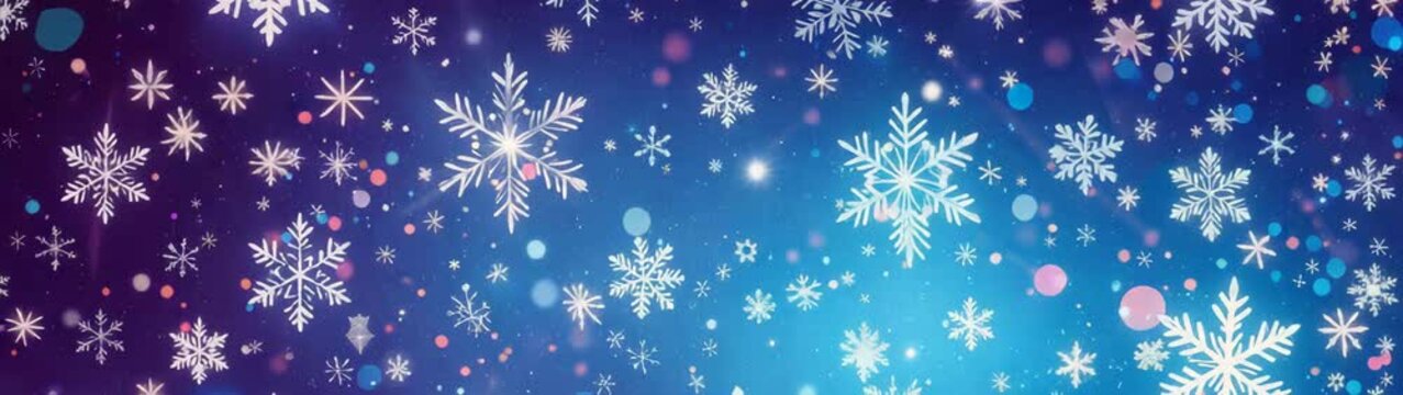 Snowflakes falling on a blue and purple background creating a magical christmas atmosphere.