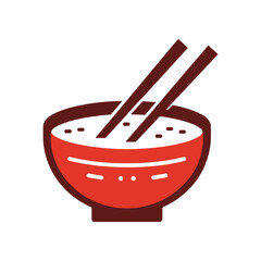 A vibrant red bowl of rice with chopsticks, set against a minimalist white background