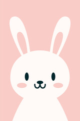 Cute Bunny Face Vector Illustration on Pink Background. Perfect for children's designs, nursery decor.