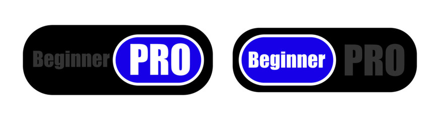 Flat minimalist level slider icon sheet in outline style, vector EPS 10 format. Features skill progression sliders from beginner to pro level, ideal for education platforms, gamified user interfaces.