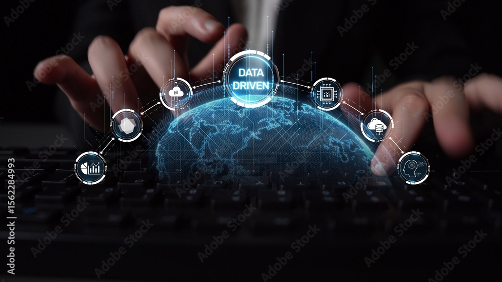 Poster data-driven decision-making empowers business through analytics, datum collection, and ai systems. d
