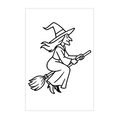 Halloween Witch Outline Drawing Black And White