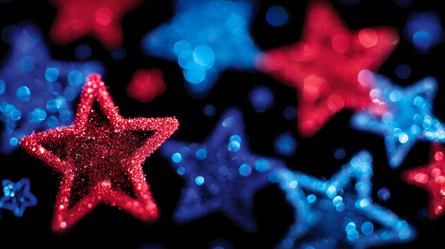 Red and blue stars on a black background. USA Day.