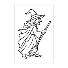Halloween Witch Outline Drawing Black And White