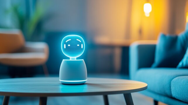 Modern AI Assistant on Table, Smart Home , Tech - Powered by Adobe
