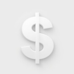Fototapeta premium Clean white dollar sign symbol casting a subtle shadow on a light gray background