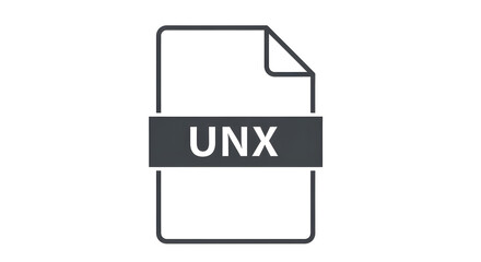 A file icon with the letters unx in white on a gray rectangle against a black background image design