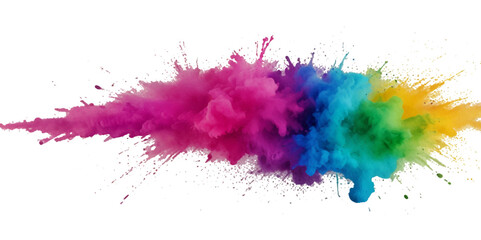 Vector abstract colorful rainbow paint and colorful cloud smoke powder explosion isolated on transparent wide panorama background.	