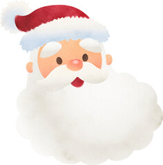 Watercolor cute happy Santa Claus face illustration for Christmas decoration