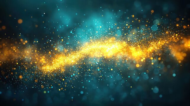 Golden dust stream amid teal blurred background