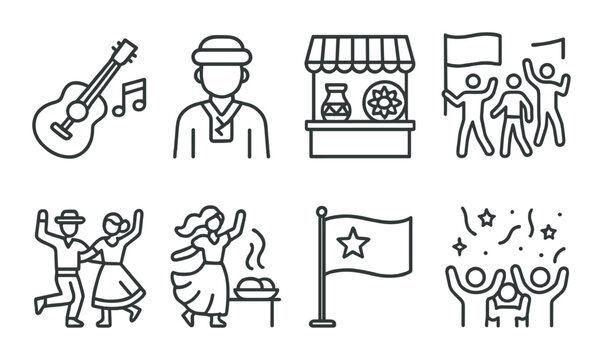 Cultural festival icons set – line, celebration and event symbol collection