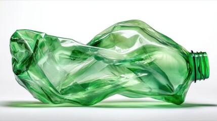 Fototapeta premium The crumpled green plastic bottle symbolizing environmental challenges and sustainability efforts.