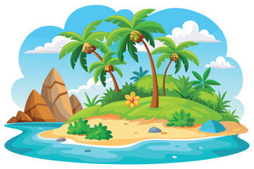 Fototapeta premium Serene Tropical Island Paradise Palm Trees, Sandy Beaches, and Crystal-Clear Waters