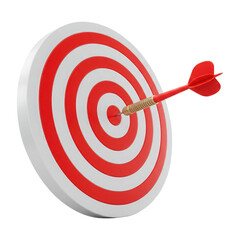 3D Render of a Dart Hitting a Bullseye. Cut Out, Clipping Path Isolated on Transparent Background.