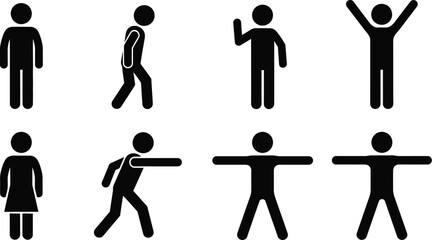 Obraz premium Stick figure poses vector illustration set of people in different actions