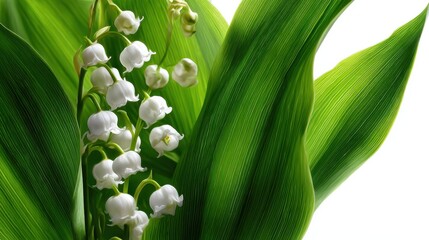 Obraz premium Floral leaves. Lily of the valley flower on white background. nature, no logos, no brands