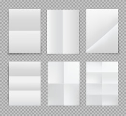 Set of Folded Paper Sheets Mockup Vector Isolated on Transparent Background