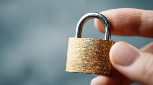 Closeup of hand holding padlock, symbolizing security, privacy, and data protection in digital world