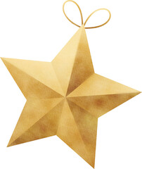 Watercolor gold star Christmas ornament illustration for Christmas decoration